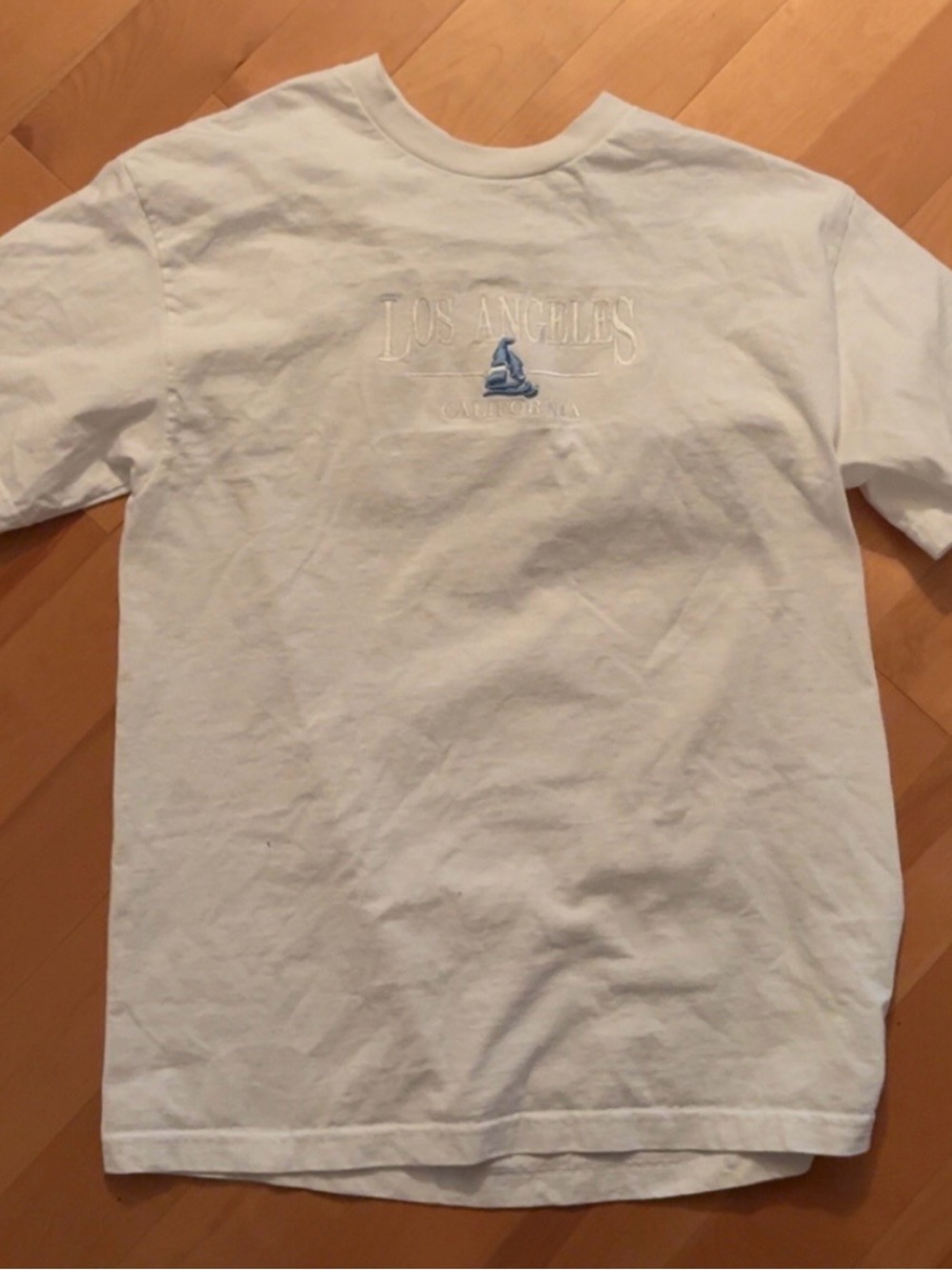 Los Angeles Apparel White Short-Sleeve Tee with Light Blue Embroidery